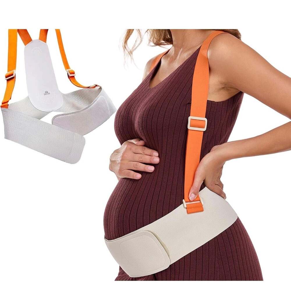 QEESMEI Upgraded Pregnancy Belly Band with Adjustable Shoulder Straps and Back S